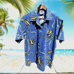 Men's VTG Hilo Hattie XL Hawaiian Shirt with Angelfishes